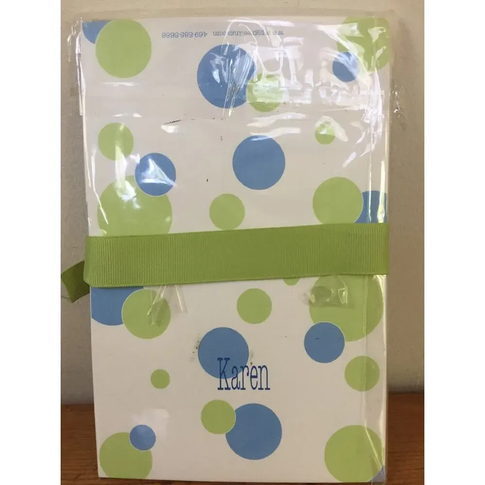 PJ Greetings Karen Name Green Blue Polka Dots Blank Cards Envelopes Set #karen